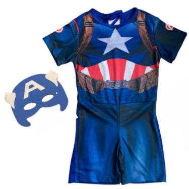 Imagem de Fantasia Infantil Capitão América Com Máscara - Genérica, Azul, GG