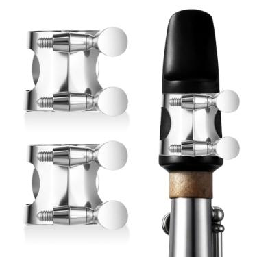 Imagem de Pacote com 2 Ligaduras de Clarinete Prata B Plano com Parafusos Ajustáveis, Ligadura Bocal Clarinete Prata Bb, Ligaduras Acessórios Bb Ligaduras Bocais para Clarinetes Bocais Instrumentos de Sopro