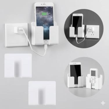 Imagem de Kit 2 Suportes de Parede para Celular e Controle Remoto – Auto Adesivo, Sem Furos, Organizador Prático para Tomada e Mesa