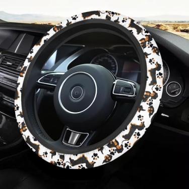 Imagem de FUIBENG Capa de volante de carro Dachshund Paws para mulheres e homens, protetor de volante respirável antiderrapante, acessórios de carro, ajuste universal automotivo, SUvs