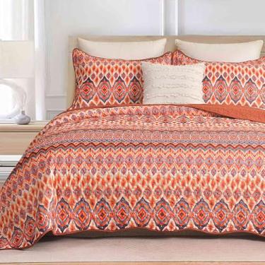 Imagem de Conjunto de colcha tamanho Queen, 229 x 236 cm, 3 peças, laranja queimado, boêmio, vieira, grande, macio, leve, colchas para cama de fazenda, edredom acolchoado fino, vintage, feminino e masculino