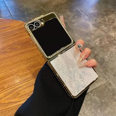 Imagem de Capa protetora à prova de choque para Galaxy Z Flip5 com revestimento galvanizado em couro de cobra (para Galaxy Z Flip5/prateado)