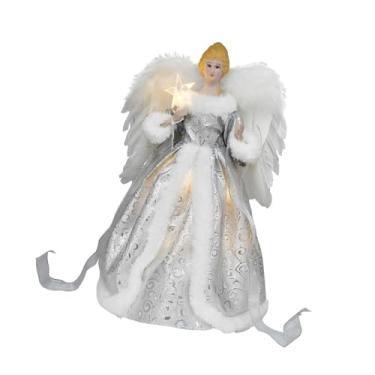 Imagem de Esquirla Estatueta de anjo no topo da árvore, enfeite de árvore de Natal com LED em forma de estrela, topo da árvore de Natal para decoração de festas internas