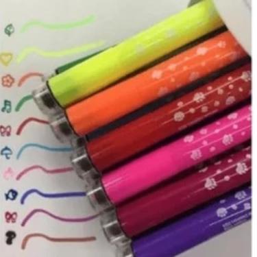 Imagem de Canetinhas Hidrográfica com carimbo 2 em 1 mini 12 cores Brush Pen Papelaria