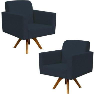 Imagem de Kit 02 Poltronas Giratória Base Madeira Suede Azul Marinho - LYAM DECO