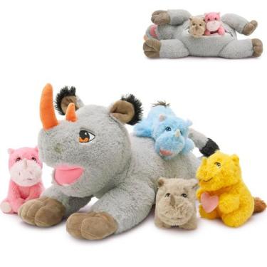Imagem de Bicho de pelúcia Karister Rhino Plush 50 cm com 4 filhotes de rinocero