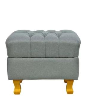 Imagem de Puff Decorativo Retrô Luis Xv Quadrado Em Capitonê Linho