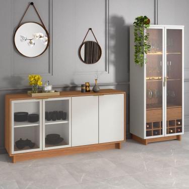 Imagem de Conjunto Decorativo Cristaleira Com Led E Buffet Aparador 160cm Tenerife/gunga Off White/freijó