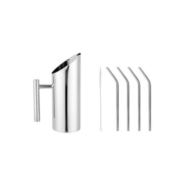 Imagem de Genérico, Jarra de Suco e Canudo Curvo Escova Aço Inox Bar Bebidas