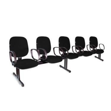 Imagem de Longarina Diretor 5 Lugares Braços Tecido Preto - Ideaflex