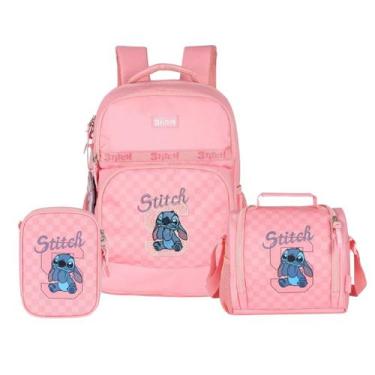 Imagem de Kit Escolar Stitch Angel Mochila de Costas Lancheira Térmica e Estojo 