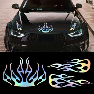 Imagem de TOMALL Kit de decalque de vinil listrado de chamas de 3 peças para carrinhos de golfe, carros, veículos, corrida, esportes, fogo, gráficos, universais, adesivos à prova d'água para caminhões