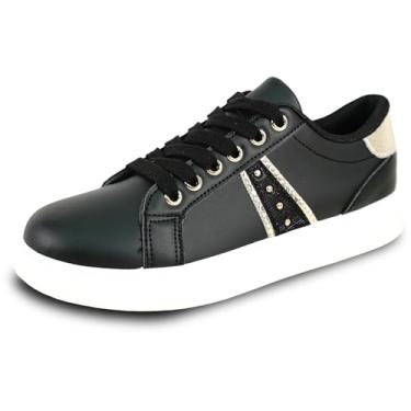 Imagem de KOZI Tênis feminino moderno plataforma confortável Wedge Oxford cadarço coleção MG com palmilha removível, Preto 4, 40