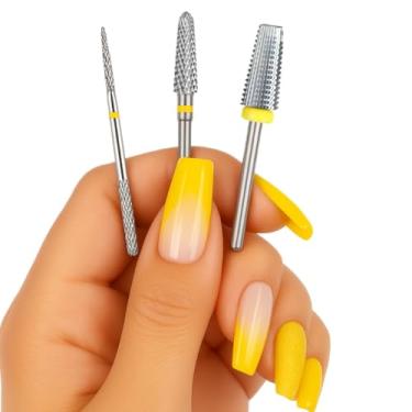 Imagem de Kit 3 Brocas De Tungstênio Remoção Acabamento Curvatura Unhas de gel Ponta dupla cuticula Remoção do alongamento de Unha