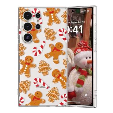 Imagem de DYFYFKDI Capa de Natal para Samsung Galaxy S25 Ultra Cute Clear Xmas Merry Christmas Gingerbread Man Santa Holiday Estética Meninas Meninas Mulheres Crianças Capa Protetora de TPU Macio com Biscoito