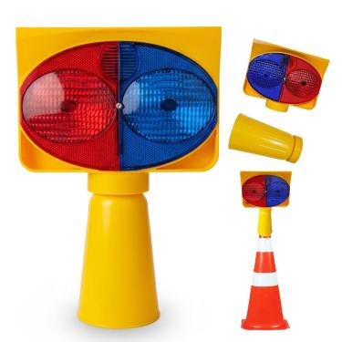Imagem de Cone Solar Sinalizador Duas Cores Obra Rodovia Emergencia Alerta Avenida Estrada Transito Acidente Iluminaçao Segurança