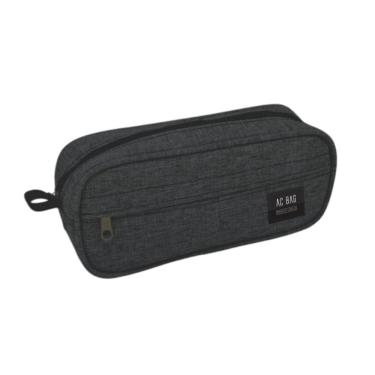 Imagem de Estojo Escolar AC BAG Preto com Zíper Bolso Frontal Multiuso Masculino Feminino Menino Menina Aluno