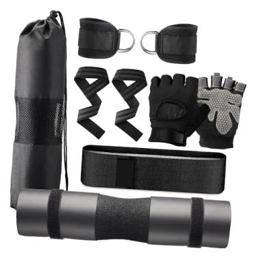 Imagem de Vaveren Conjunto de mantas para agachamento com barra, faixa de resistência, barra para pescoço, ombreiras, agachamento para fitness, Preto