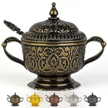 Imagem de Açucareiro de metal em relevo de 170 g com tampa e colher – Recipiente decorativo de açúcar com tampa, tigela de cereais, recipiente de especiarias e recipiente de açúcar com colher para barra de café