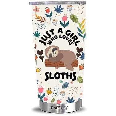 Imagem de Copo de viagem Just A Girl Who Loves Sloths com tampas e canudos, 590 ml, isolado a vácuo, para amantes de bicho-preguiça