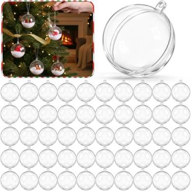 Imagem de Wettarn 50 bolas de enfeites de plástico transparente preenchíveis de 60 mm, bolas de enfeites de Natal para artesanato DIY, decoração de árvore de Natal para decoração de festa de casamento em casa