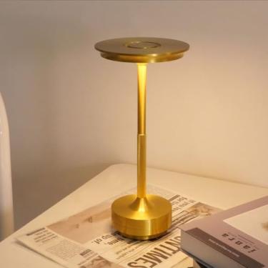 Imagem de Luminária Abajur de Mesa Moderna Sem Fio Recarregável USB com Variação de Led e Dimmer, 23,5cm (Dourado)