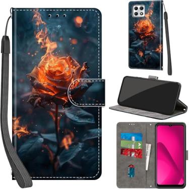 Imagem de Salanheo Capa carteira para T-Mobile Revvl 7 5G, com [3 compartimentos para cartões], fecho magnético com suporte, capa protetora flip de couro PU à prova de choque 16,7 cm, Burning Roses