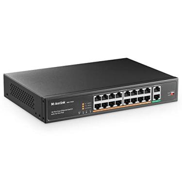 Imagem de MokerLink 16 portas PoE Switch com 2 Gigabit Uplink Ethernet Porta, 250W de alta potência, suporte IEEE802.3af/at, Rackmount Plug and Play não gerenciado