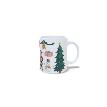 Imagem de Caneca de Cerâmica Natalina, Branca, 325ml, com Decoração de Bolas de Natal em Vermelho, Azul e Verde (4)