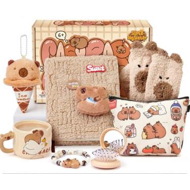 Imagem de Capybara Stuff Gifts for Girls 4 5 6 7 8 9 10 11 12+ anos de idade, 9 peças, presentes de capivara, material escolar, bolsa de pelúcia, caderno, caneca, chaveiro, pulseira, presente de aniversário de
