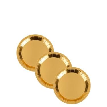 Imagem de Kit 30 Itens Festa Dourada Descartável - Pratos, Copos, Guardanapos | Perfeitos para o Natal(30 Pratos)