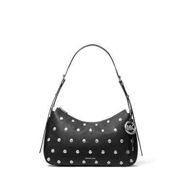 Imagem de Michael Kors Ombro conversível com zíper superior médio Nolita, ferragens prateadas/couro fosco granulado com tachas de cúpula/preta