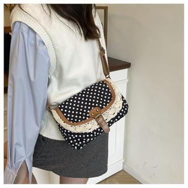 Imagem de Bolsa tiracolo vintage de bolinhas – Bolsa de ombro quadrada pequena de renda doce com fecho de fivela, Preto, Medium, Moderno