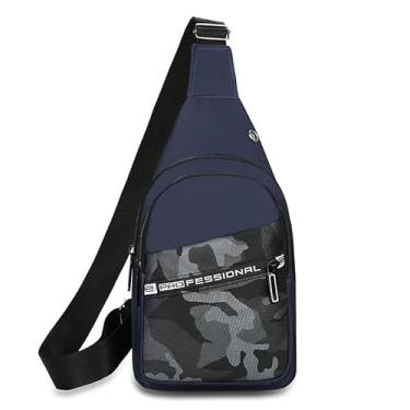 Imagem de Bolsa tiracolo masculina casual bolsa de ombro mochila de peito alça ajustável bolsa de cintura para viagens ao ar livre caminhadas, Azul