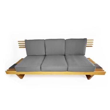 Imagem de Sofá 3 Lugares Madeira Nobre Maciça Xangai Sala Moderna Cinza