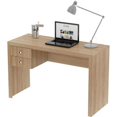 Imagem de Mesa Para Escritório Escrivaninha 2 Gavetas Amêndoa