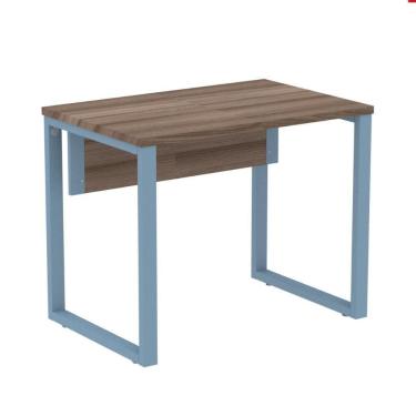 Imagem de Mesa Escritório P25 Tub Pandin 90 Cm (larg) Tampo Mdp Walnut Pé Aço Tubular Azul Dali