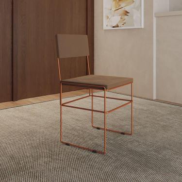 Imagem de Cadeira De Jantar Industrial Estofada Veludo Marrom Base Cobre Vitoria Marrom