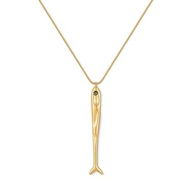 Imagem de Lyfange Colar de peixe dourado para mulheres, boêmio, praia, havaiano, pingente, colar simples, pingente de peixe de sardinha, colar, verão, praia, oceano, joia, Medium, Liga de aço, Sem Pedra