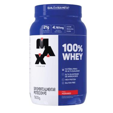 Imagem de Whey Concentrado 100% Max Titanium 900g morango 900g