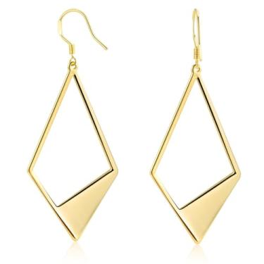 Imagem de Brincos pendentes banhados a ouro 14K para mulheres, brincos de losango leves com ganchos de alavanca, joias modernas, presentes para sua festa, casamento, uso diário, universal size, Aço inoxidável