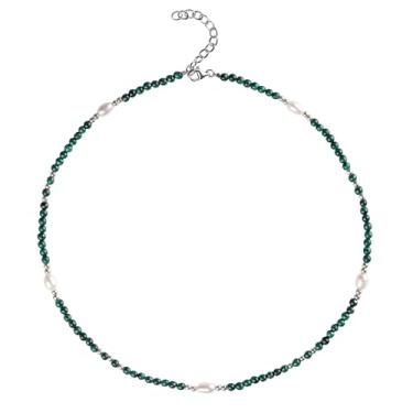Imagem de Hey Kasery Colar Hamsa – Elegante colar de pedra malaquita verde, colar de chacra com miçangas, colar de chacra de pérola ajustável para mulheres, One size, Pedra, Malaquita