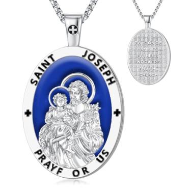 Imagem de OigvcoTe Pingente religioso de São Jude/São Cristóvão/São José/banhado a platina, colar de moedas grande, corrente de 19,69 + 5 cm, medalha de santo padroeiro católico, alto polimento., 19.69+2 Inches