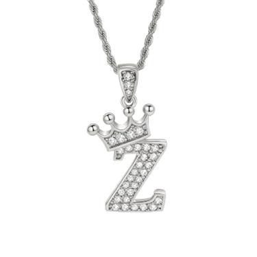 Imagem de Colares femininos com inicial de prata, colar longo com pingente delicado de letra A-Z, colar com nome de coroa, joias para presente feminino, One size, Metal, Sem Pedra Preciosa