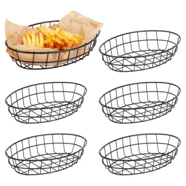 Imagem de Siyzda Cestas ovais de metal Fast Food, cesta de pão de arame para servir, tigela reutilizável de hambúrguer de frutas e legumes, armazenamento para mesa de cozinha, restaurantes, lanchonete (24 x 16