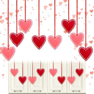 Imagem de Syhood 8 peças de decoração de coração de dia dos namorados 20,5 cm de feltro grande para pendurar rosa vermelho ornamento em forma de coração para porta de cozinha, varanda, parede, janela, cadeira