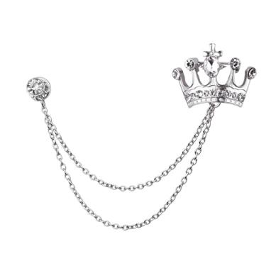 Imagem de Broche de lapela de coroa para banquete de negócios, broche com corrente, acessórios de formatura, para homens, corrente pendurada em camadas, alfinetes de colar para festa de casamento, terno de