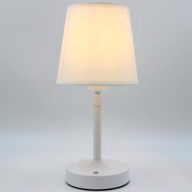 Imagem de Abajur de mesa sem fio recarregável branco mini lâmpada pequena altura ajustável 5200 mAh operado por bateria com função de escurecimento contínuo para quarto, mesa de cabeceira, banheiro, cozinha