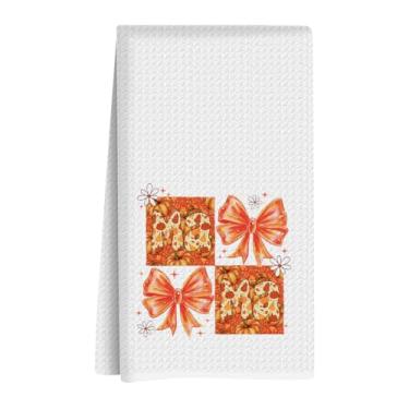 Imagem de XLRSDF Toalha de cozinha decorativa de arco de coquete de abóbora de outono, toalha de chá reutilizável, panos de prato, adequado para banheiro, casa, cozinha, pia, decoração de atmosfera de outono