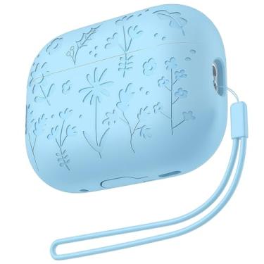 Imagem de Rertnocnf Capa compatível com AirPods Pro/Pro2, linda capa de flor gravada compatível com AirPod Pro/Pro2, capa protetora à prova de choque com tampa multifuncional de silicone macio com mosquetão